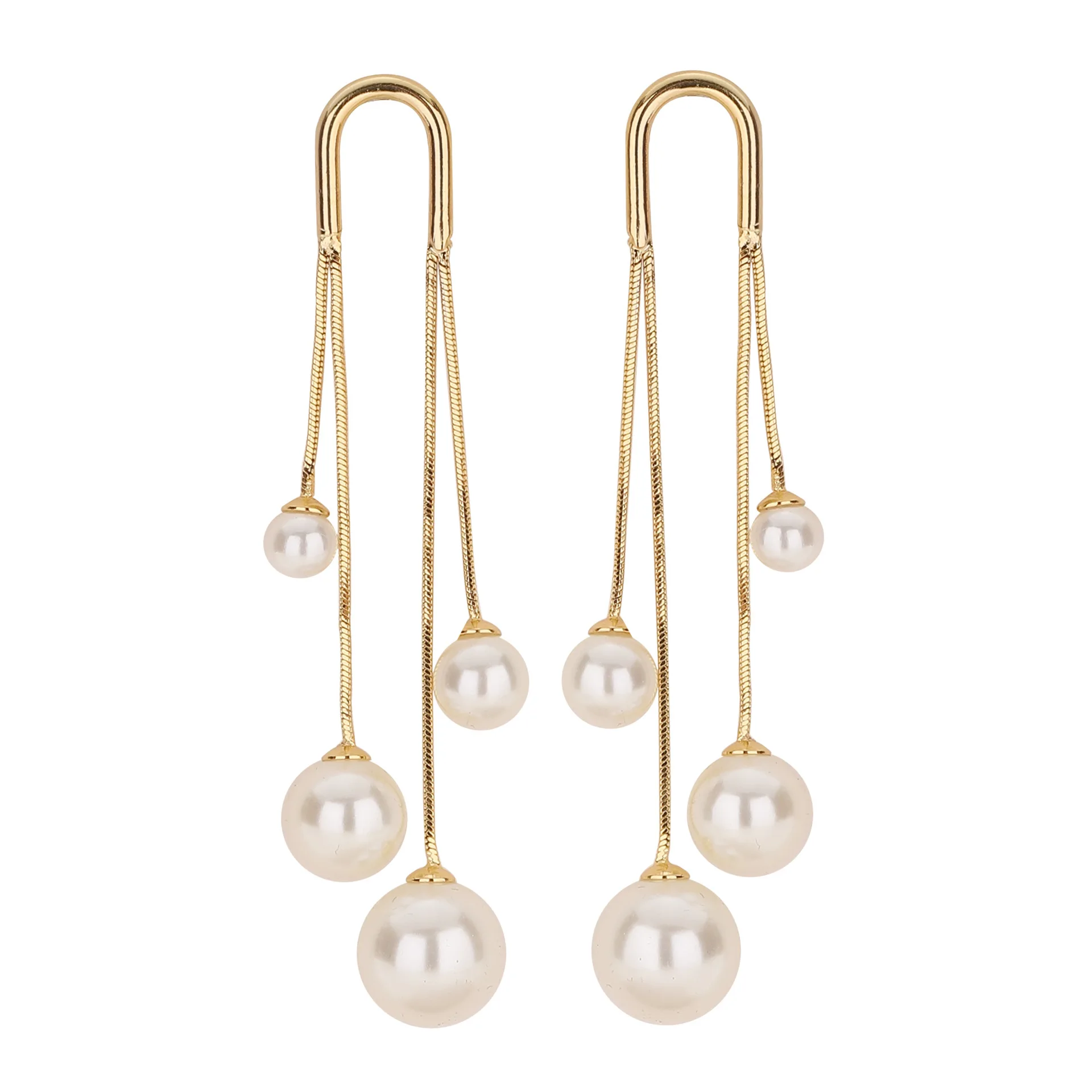 Gold Tone U-Shape Drop Earrings with Triple Imitation Pearl Beads and Snake Chain Tassels for Women Party Jewelry
Gold Tone U-Shape Drop Earrings with Triple Imitation Pearl Beads and Snake Chain Tassels for Women Party Jewelry