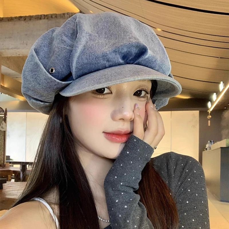 Retro Pleated Design Washed Denim Berets for Women Show Face Small Spring Autumn Travel Casual Versatile Oversized Painter Hat
Retro Pleated Design Washed Denim Berets for Women Show Face Small Spring Autumn Travel Casual Versatile Oversized Painter Hat
