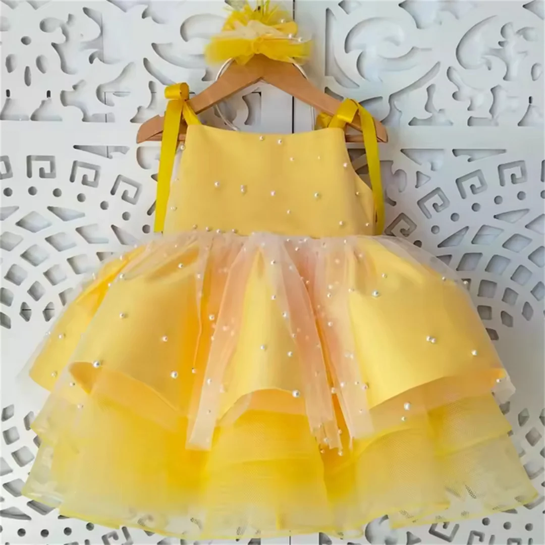 2025 Yellow Tulle Puffy Pearls With Bow Sleeveless For Wedding Birthday Party Holy Communion Gowns
2025 Yellow Tulle Puffy Pearls With Bow Sleeveless For Wedding Birthday Party Holy Communion Gowns