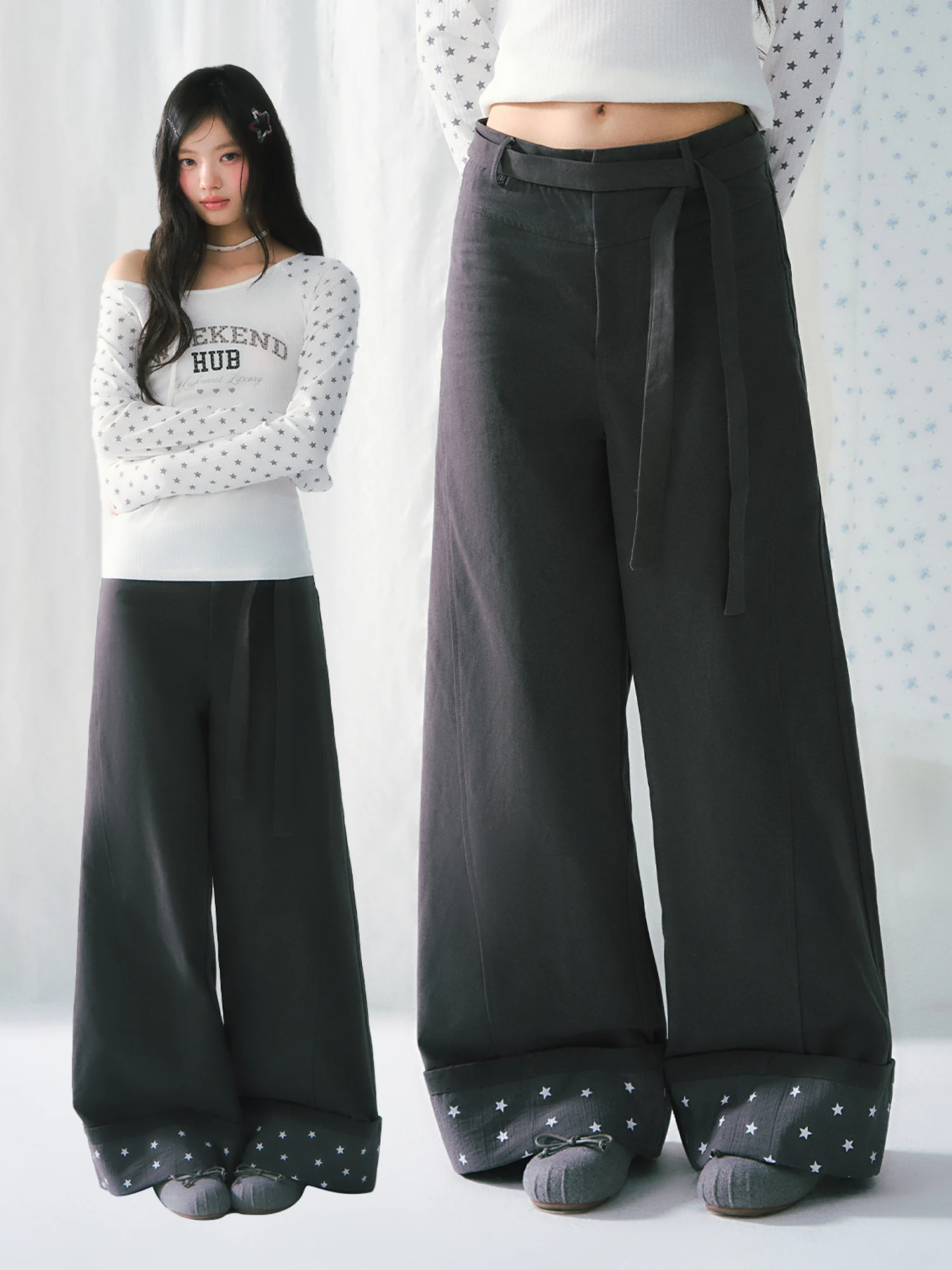 Wedhub ey Star Print Loose Wide Leg Pants Women's Faionable Casual Trousers Belted l Waist Cotton Blend
Wedhub ey Star Print Loose Wide Leg Pants Women's Faionable Casual Trousers Belted l Waist Cotton Blend