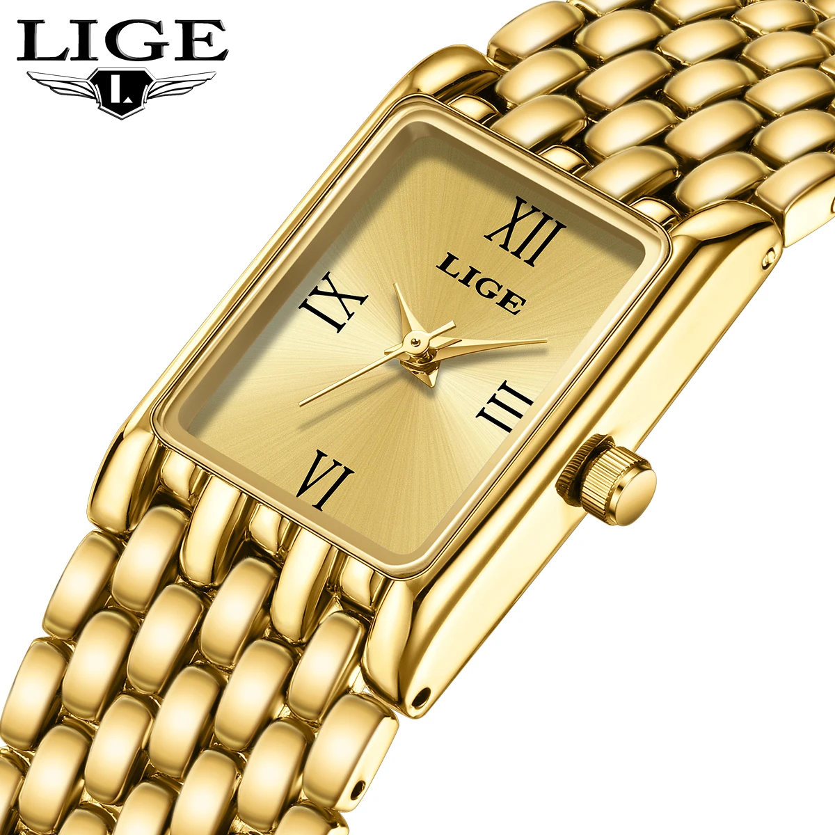 LIGE Роскошные квадратные часы для женщин, водонепроницаемые женские кварцевые часы из нержавеющей стали, платье, элегантные женские часы, модные Reloj + коробка 
LIGE Роскошные квадратные часы для женщин, водонепроницаемые женские кварцевые часы из нержавеющей стали, платье, элегантные женские часы, модные Reloj + коробка