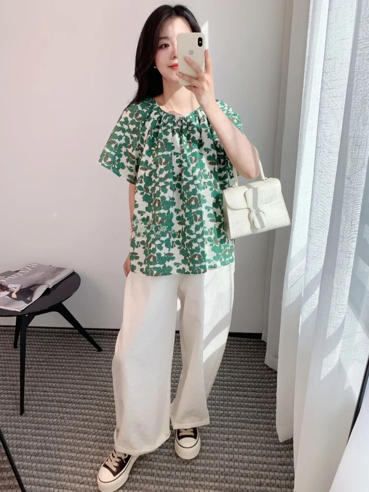 Pure Cotton Printed ort Sve Women's Top Pleated Bot Doll irt Casual Loose Fit Summer Faion by THOEY CHEN
Pure Cotton Printed ort Sve Women's Top Pleated Bot Doll irt Casual Loose Fit Summer Faion by THOEY CHEN