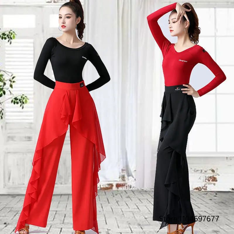 Modern Dance Pants Women'S New High-Waist Ruffled Wide-Leg Pants National Standard Trousers Latin Dance Pants Costumes
Modern Dance Pants Women'S New High-Waist Ruffled Wide-Leg Pants National Standard Trousers Latin Dance Pants Costumes