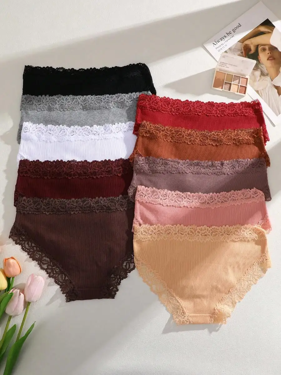 10PCS Cotton Ribbed Lace Spliced Womens Briefs Underwear
10PCS Cotton Ribbed Lace Spliced Womens Briefs Underwear