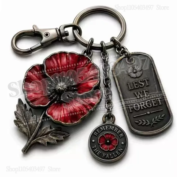 Lest We Forget Poppy Keychain, Remembrance Day Red Poppy Flower Keyring with "Remember The Fallen" Tag, Veterans Memorial Gift
Lest We Forget Poppy Keychain, Remembrance Day Red Poppy Flower Keyring with "Remember The Fallen" Tag, Veterans Memorial Gift