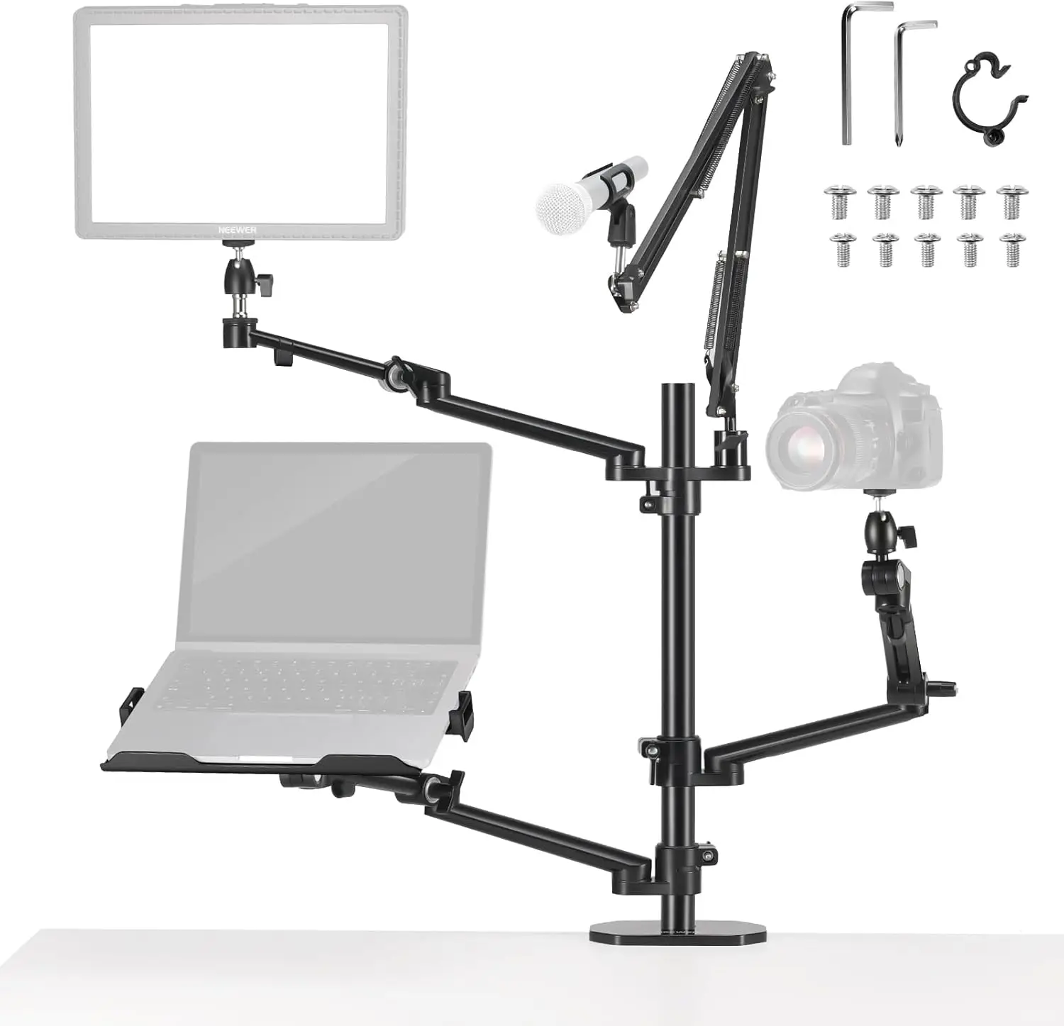 Overhead Camera Stand Desk Mount Rig with 4 Boom Arms for Photography Video Light Ring Light Phone Mount Webcam Mic Comp
Overhead Camera Stand Desk Mount Rig with 4 Boom Arms for Photography Video Light Ring Light Phone Mount Webcam Mic Comp