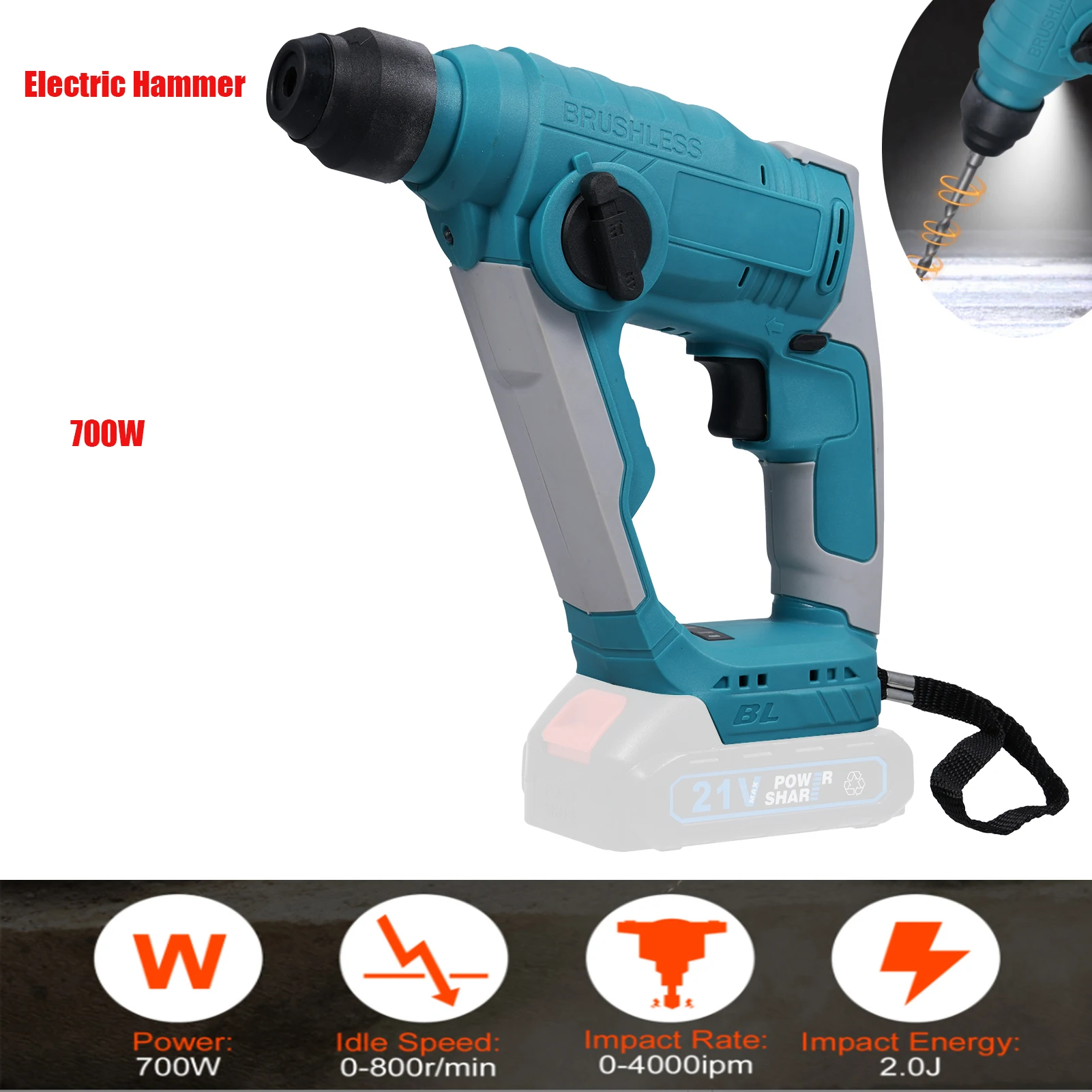 700W Cordless Hammer Electric Hammer Switchable Forward and Reverse Rotate Mode for Steel Concrete Wood Drilling Replacement
700W Cordless Hammer Electric Hammer Switchable Forward and Reverse Rotate Mode for Steel Concrete Wood Drilling Replacement