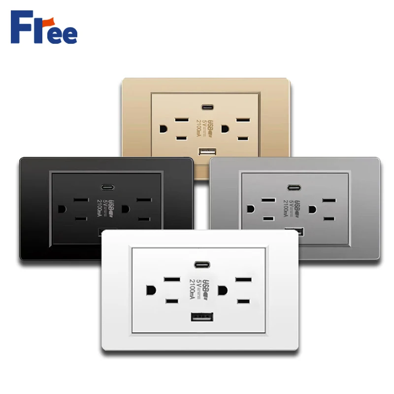 Настенная розетка для зарядки переменного тока FREE-USB, панель ПК из белого, черного, золотого, серого цвета, Таиланд, стандарт США 118x74 мм, выключатель света, 15А 20А
Настенная розетка для зарядки переменного тока FREE-USB, панель ПК из белого, черного, золотого, серого цвета, Таиланд, стандарт США 118x74 мм, выключатель света, 15А 20А