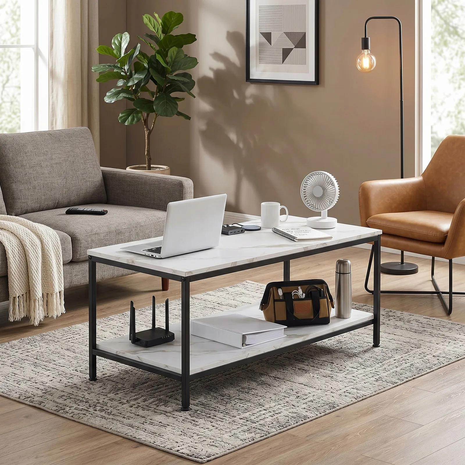 White Coffee Table for Living Room Rectangle 2-Tier Coffee Tables with Storage
White Coffee Table for Living Room Rectangle 2-Tier Coffee Tables with Storage