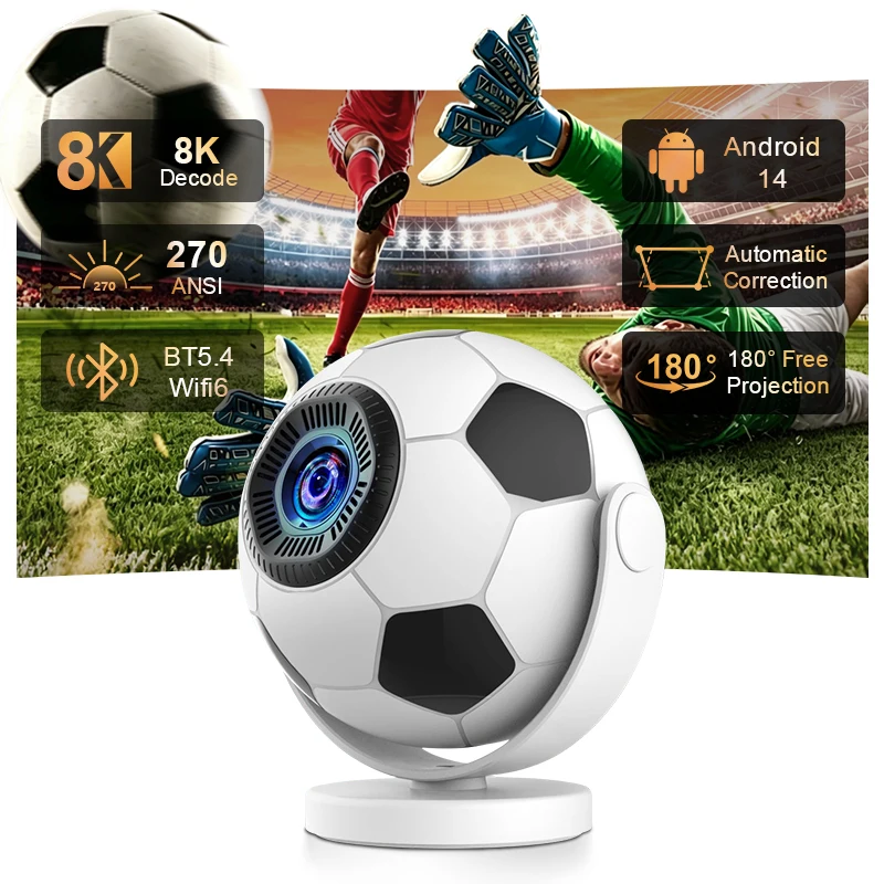 2026 New Smart Projector Android 14,Supports 4K, WiFi 6 BT5.4, Mini Soccer Design for Outdoor & Indoor Fan Parties HY300F
2026 New Smart Projector Android 14,Supports 4K, WiFi 6 BT5.4, Mini Soccer Design for Outdoor & Indoor Fan Parties HY300F