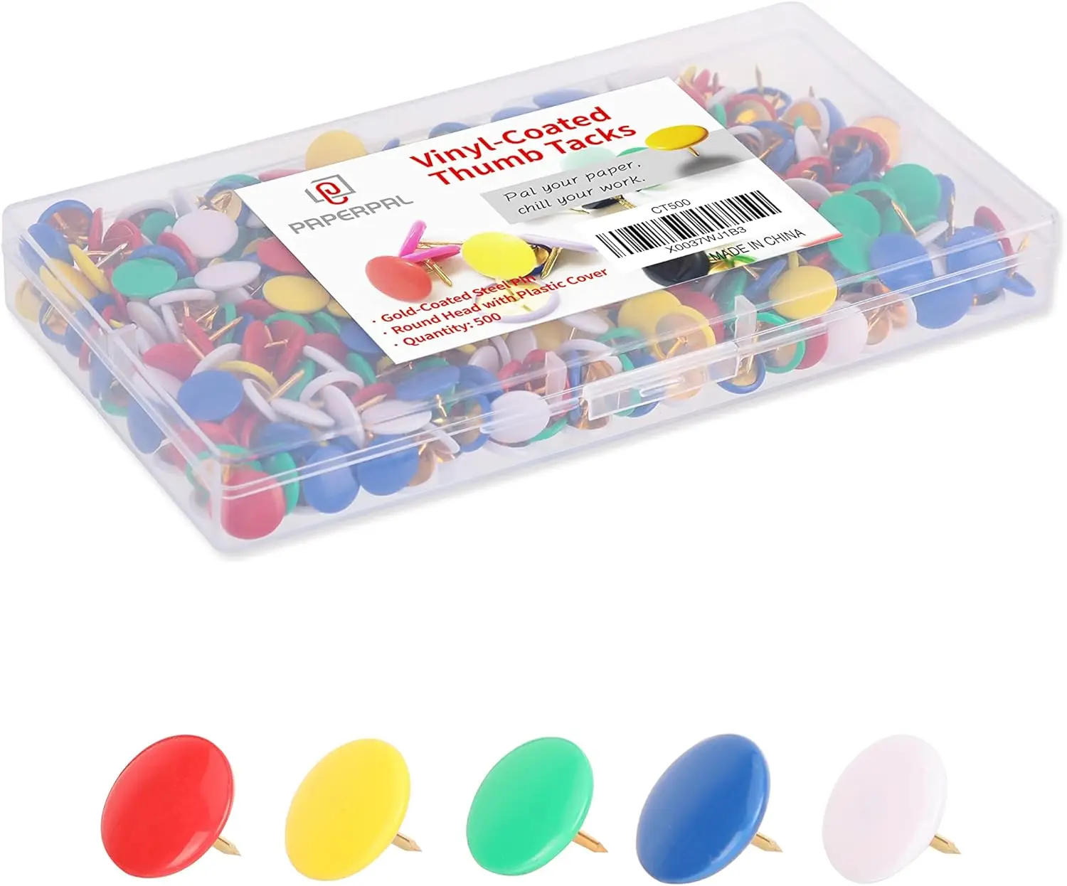 500 Vinyl-Coated Thumbtacks for Cork Board, Flat Push Pins for Posters, Colorful Tacks for Office School and Home Use
500 Vinyl-Coated Thumbtacks for Cork Board, Flat Push Pins for Posters, Colorful Tacks for Office School and Home Use