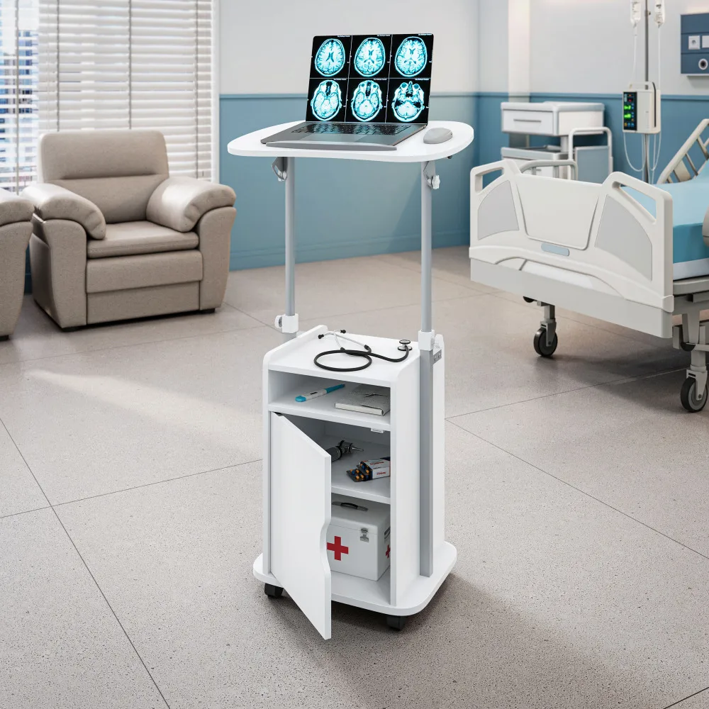 Height Adjustable Rolling Laptop Cart with Storage for Office, Classroom & Hospital, Black/White
Height Adjustable Rolling Laptop Cart with Storage for Office, Classroom & Hospital, Black/White