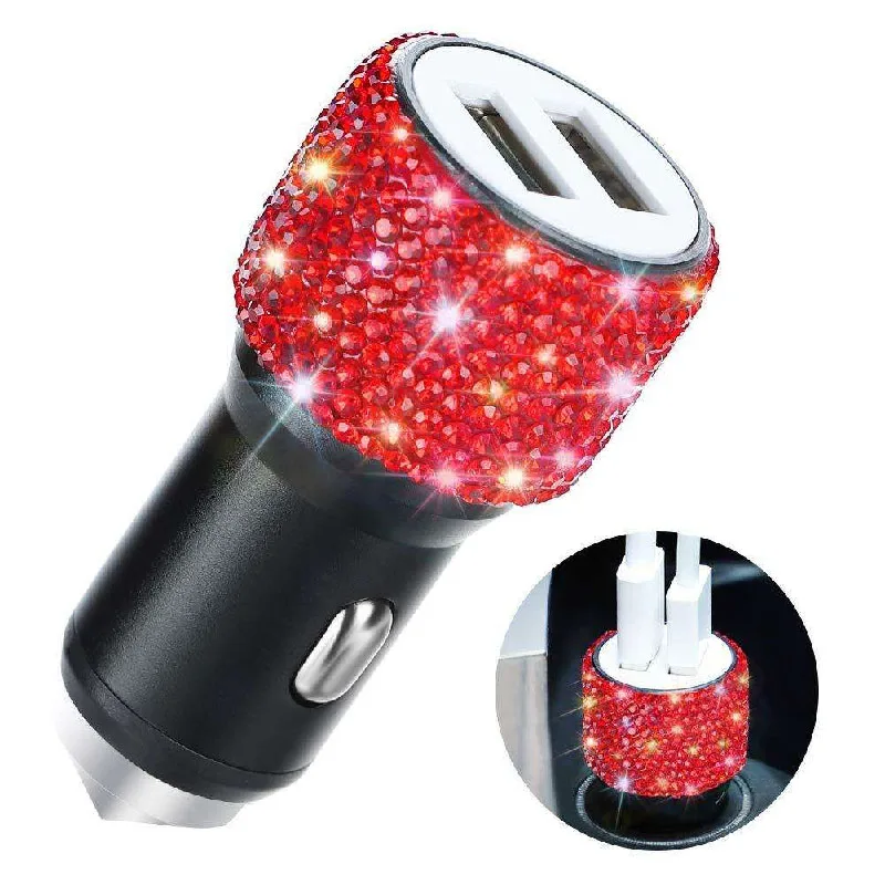 Dual USB Port Car Charger Safety Hammer Design Handmade Rhinestone Crystal Car Decoration For Fast Charging
Dual USB Port Car Charger Safety Hammer Design Handmade Rhinestone Crystal Car Decoration For Fast Charging