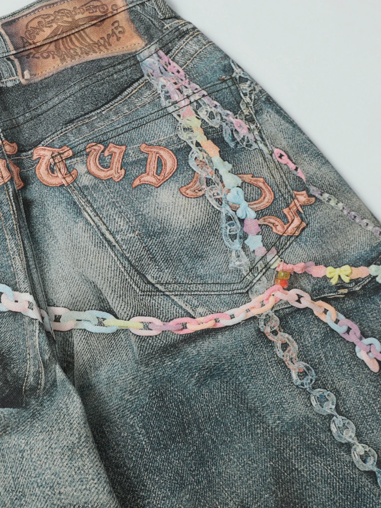 Youthful Casual 3D Digital Print Candy Chain Denim Jeans Wide Leg Loose orts Waed Effect Cotton Blend Summer Wear
Youthful Casual 3D Digital Print Candy Chain Denim Jeans Wide Leg Loose orts Waed Effect Cotton Blend Summer Wear