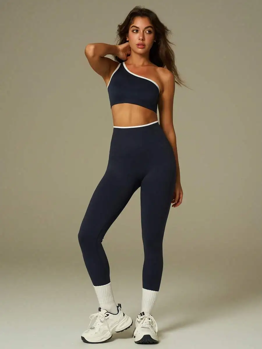 Womens 2-Piece Sports Set: Asymmetrical Strap Crop Top + High-Waist Leggings, Seamless Soft Stretch Fabric
Womens 2-Piece Sports Set: Asymmetrical Strap Crop Top + High-Waist Leggings, Seamless Soft Stretch Fabric