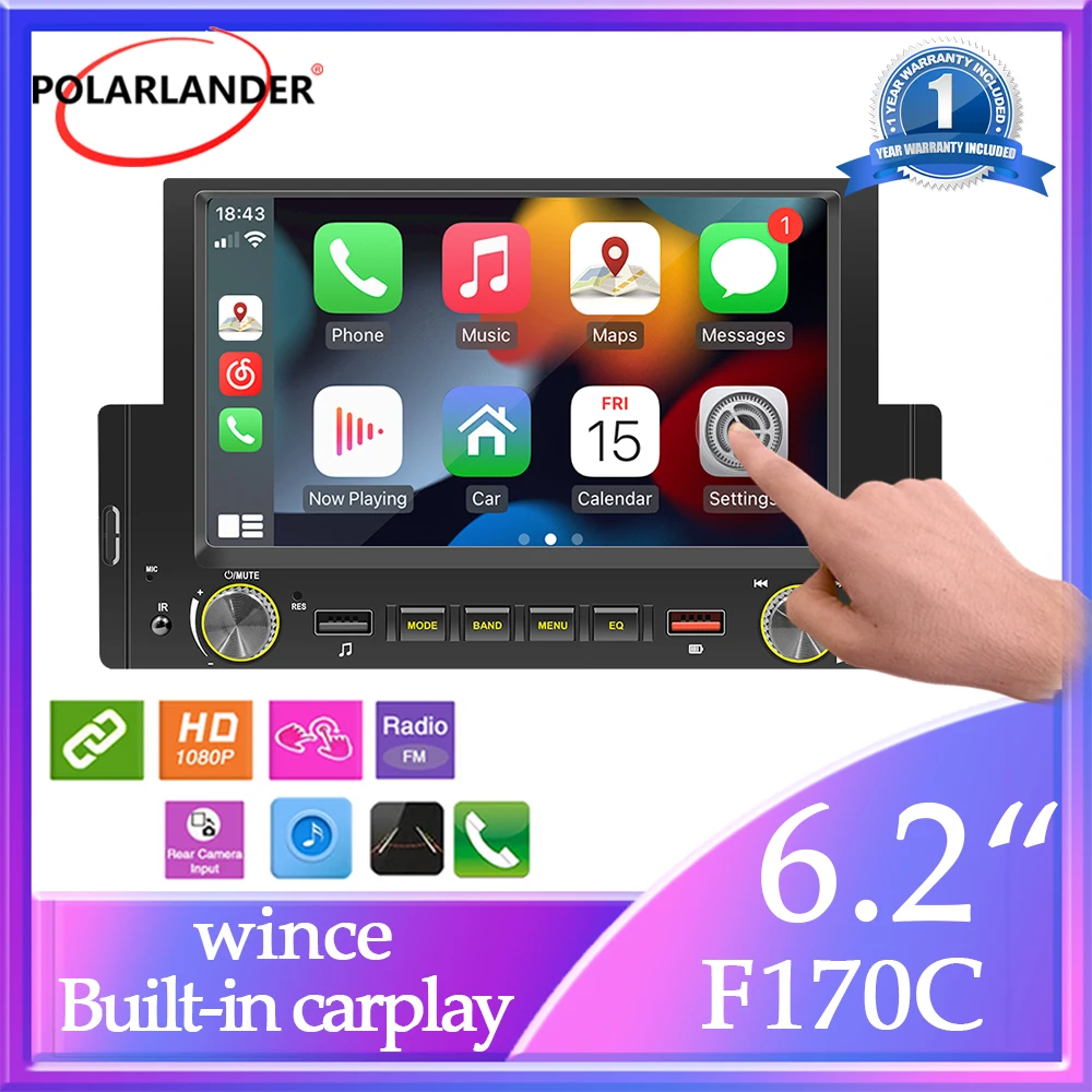 F170C (CarPlay) 6,2-дюймовый короткий одношпиндельный короткий автомобильный MP5-плеер WinCE Bluetooth
F170C (CarPlay) 6,2-дюймовый короткий одношпиндельный короткий автомобильный MP5-плеер WinCE Bluetooth