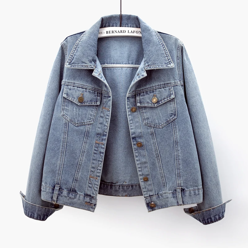 Vintage Washed Blue Denim Jacket Spring Autumn Women Slim Short Cowboy Outerwear Frayed Burrs Lapel Long Sleeve Cowboy Outerwear
Vintage Washed Blue Denim Jacket Spring Autumn Women Slim Short Cowboy Outerwear Frayed Burrs Lapel Long Sleeve Cowboy Outerwear