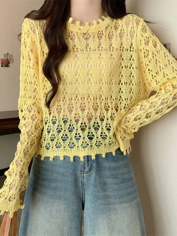 Retro Color Hollow out Long Sve Knitted Sweater Women's Summer Loose Thin Sunade Trendy Top European Simple Sle
Retro Color Hollow out Long Sve Knitted Sweater Women's Summer Loose Thin Sunade Trendy Top European Simple Sle