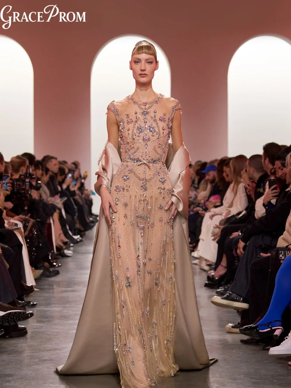 Luxury Sheer Mesh Evening Gown 2026 Floral Crystal Beaded Cap Sleeve Floor Party Dress Satin Cape For Wedding Guests فساتين سهرة
Luxury Sheer Mesh Evening Gown 2026 Floral Crystal Beaded Cap Sleeve Floor Party Dress Satin Cape For Wedding Guests فساتين سهرة