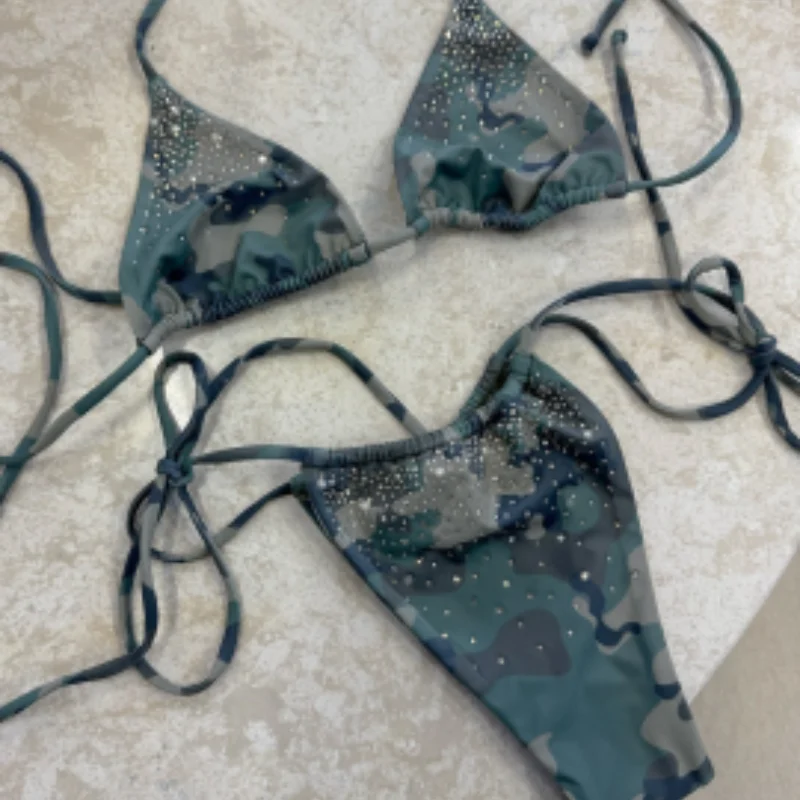 Camouflage Rhinestone Triangle Bikini Set Women Tie Side String Swimsuit 2 Piece Bathing Suit Summer Beachwear
Camouflage Rhinestone Triangle Bikini Set Women Tie Side String Swimsuit 2 Piece Bathing Suit Summer Beachwear
