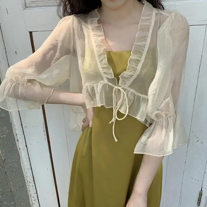 Thin See-through Summer Solid Elegant Lace Up Cardigan Y2k Aesthetic Pleated Fairy Sun Protection Harajuku Japanese Punk Tops
Thin See-through Summer Solid Elegant Lace Up Cardigan Y2k Aesthetic Pleated Fairy Sun Protection Harajuku Japanese Punk Tops