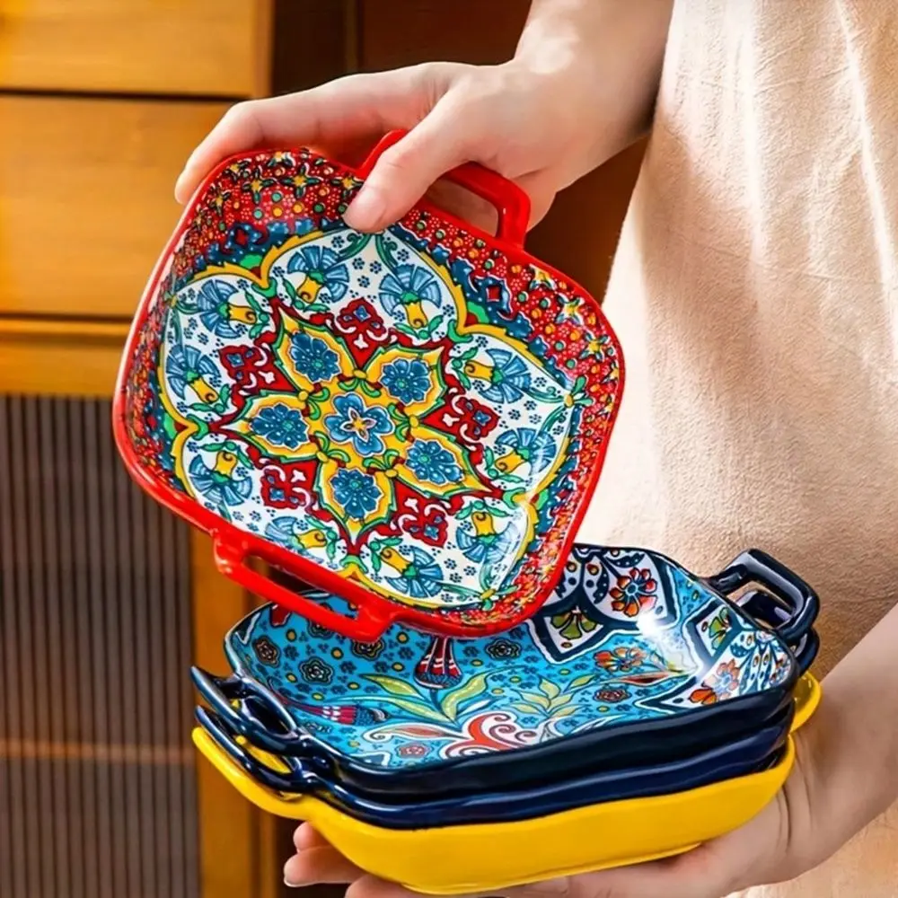 4-Piece 9-Inch Bohemian Ceramic Double-Handle Plate Set, Premium Vibrant Floral Serving Dishes For Salads And Desserts, Mi
4-Piece 9-Inch Bohemian Ceramic Double-Handle Plate Set, Premium Vibrant Floral Serving Dishes For Salads And Desserts, Mi