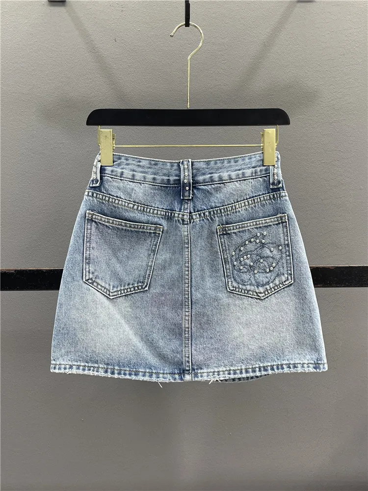 High Waist A-Line Skirt Women's Denim Back Pocket Beaded Summer Casual Slimming Short Skirt Sexy Girl Zipper Style
High Waist A-Line Skirt Women's Denim Back Pocket Beaded Summer Casual Slimming Short Skirt Sexy Girl Zipper Style