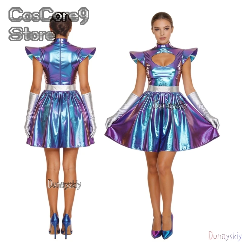 Womens Metallic Shiny Alien Robot Astronaut Dress With Gloves Halloween Outer Space Themed Party Role Play Costume 2026
Womens Metallic Shiny Alien Robot Astronaut Dress With Gloves Halloween Outer Space Themed Party Role Play Costume 2026