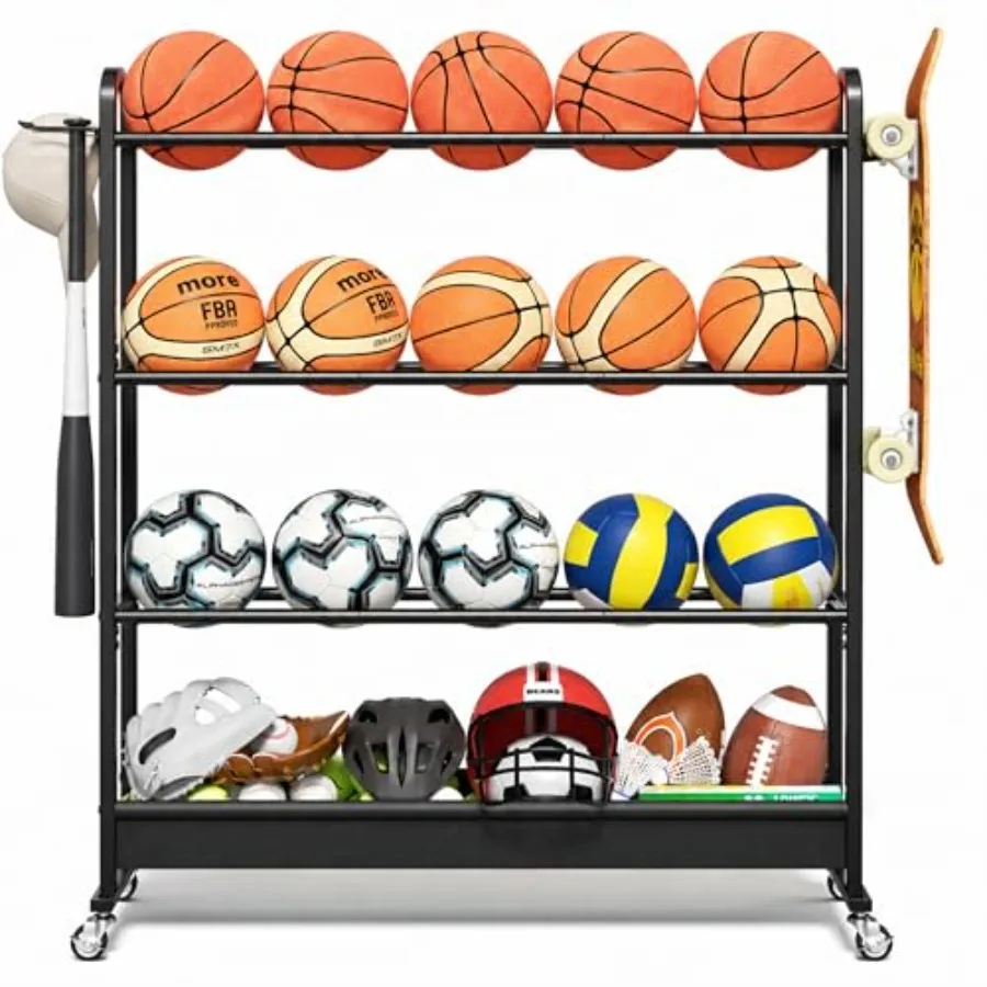 Adjustable Basketball Rack with Wheels, 4-Tier Sports Ball Storage Cart for Basketball Football Volleyball Soccer and More, Hol
Adjustable Basketball Rack with Wheels, 4-Tier Sports Ball Storage Cart for Basketball Football Volleyball Soccer and More, Hol