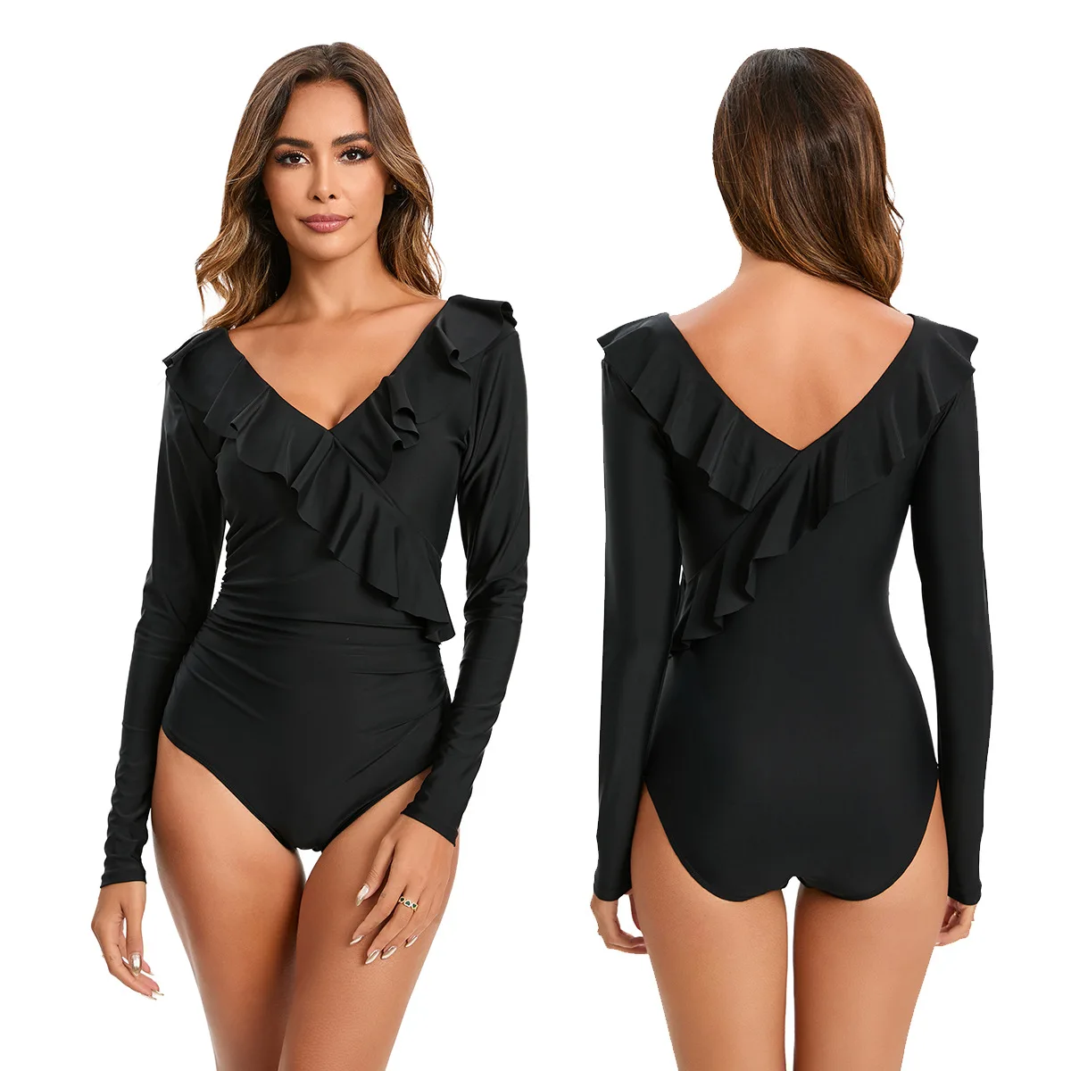 Black Color Long Sleeves One-Piece Swimsuit For Women Sexy Monokini Rash Guard Swimwear 2024 Bathing Suits Beachwear
Black Color Long Sleeves One-Piece Swimsuit For Women Sexy Monokini Rash Guard Swimwear 2024 Bathing Suits Beachwear