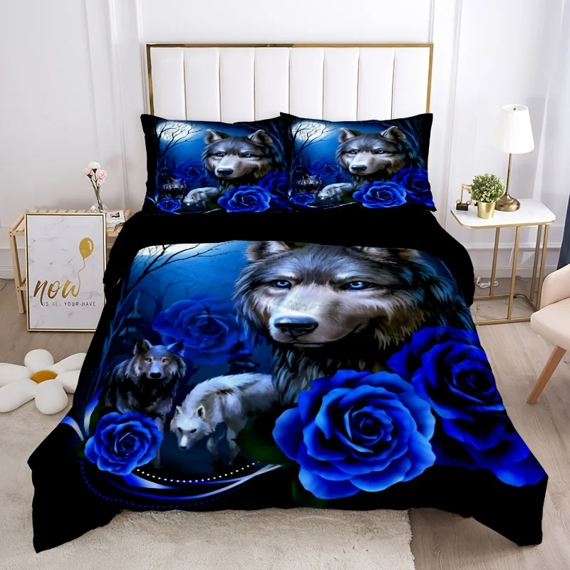 Fashion Duvet Cover Set Wolf Blue Rose Print Bedding Set Soft Breathable Duvet Cover For Bedroom Guest Room Decor+2*Pillowcase 
Fashion Duvet Cover Set Wolf Blue Rose Print Bedding Set Soft Breathable Duvet Cover For Bedroom Guest Room Decor+2*Pillowcase