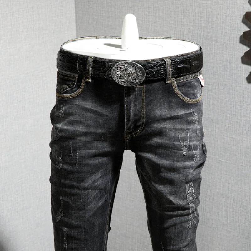 JXN628 American high quality jeans men's casual Slim scratchy elastic black grey small leg trousers man
JXN628 American high quality jeans men's casual Slim scratchy elastic black grey small leg trousers man