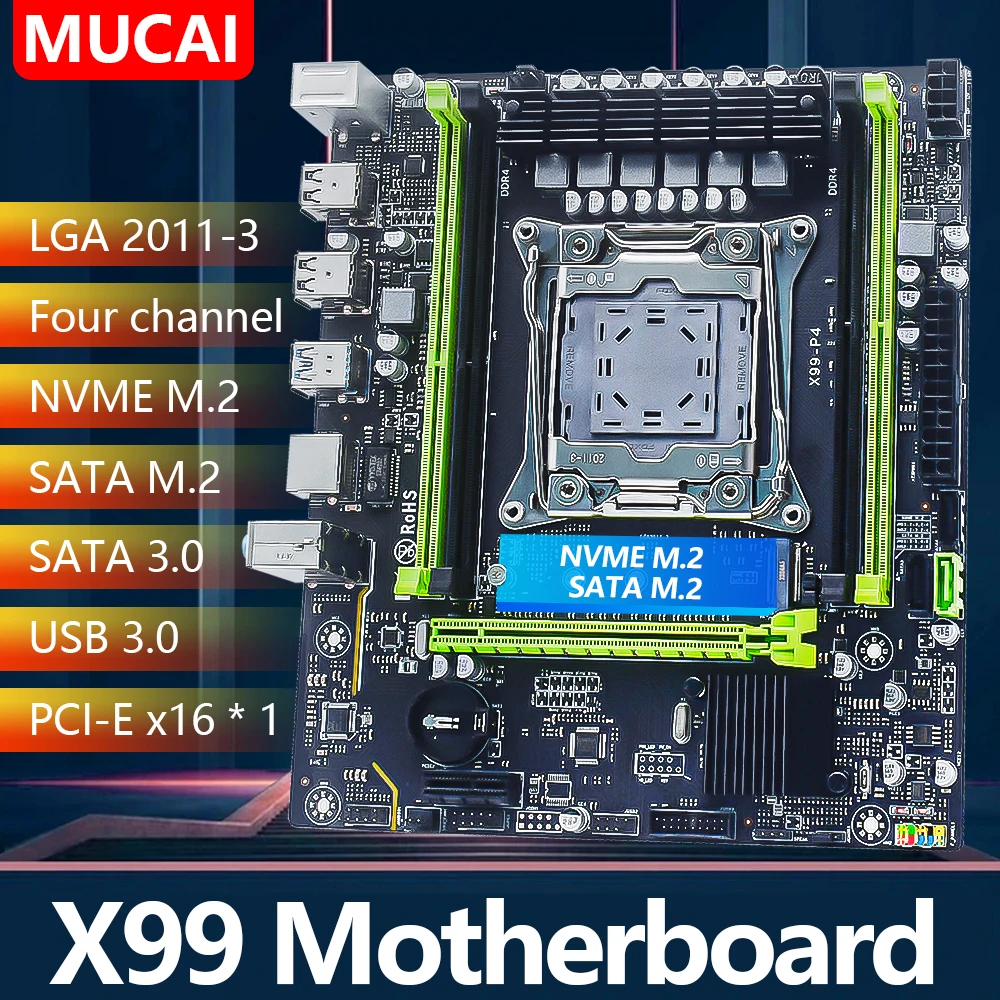 MUCAI Motherboard X99-P4: Support DDR4 2133MHz (Restriction!), M.2 NVMe, 4 Channels, For Powerful BP 500W
MUCAI Motherboard X99-P4: Support DDR4 2133MHz (Restriction!), M.2 NVMe, 4 Channels, For Powerful BP 500W 