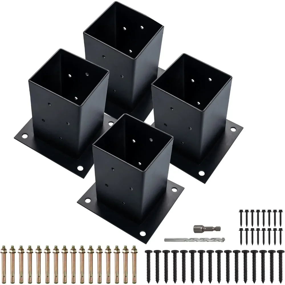 4 PCS 4x4 Post Anchor Base 2mm Thick Steel Black Powder Coated with Screws Universal Design Deck Supports Porch Railings Table
4 PCS 4x4 Post Anchor Base 2mm Thick Steel Black Powder Coated with Screws Universal Design Deck Supports Porch Railings Table