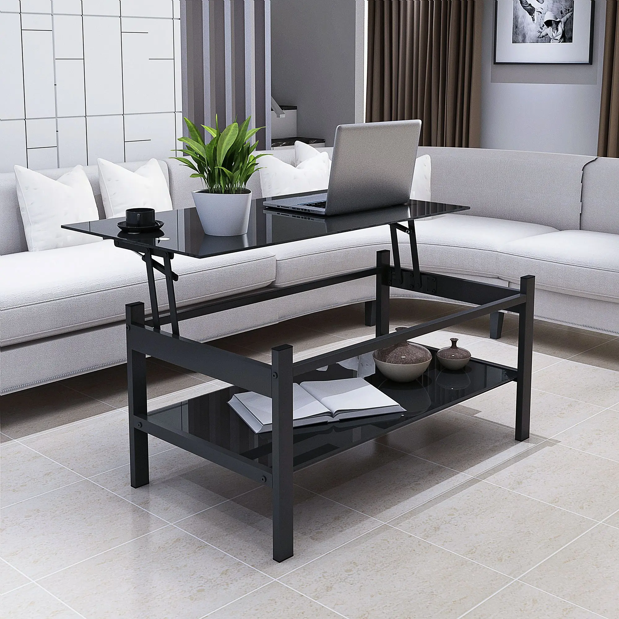 Glass Lift Top Coffee Table; Modern Simple 2-Layer Tempered Glass Coffee Table for Living Room; Café Tables
Glass Lift Top Coffee Table; Modern Simple 2-Layer Tempered Glass Coffee Table for Living Room; Café Tables