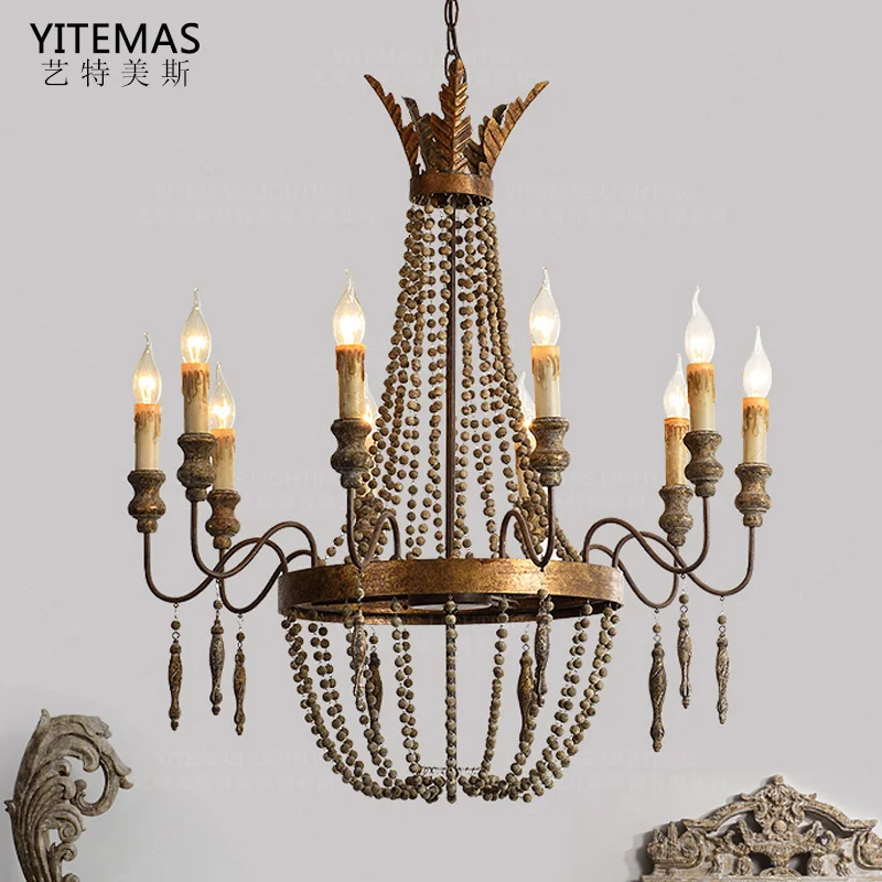 American Country Retro Chandelier Living Room Wrought Iron Stairwell Clothing Store Candles Wooden Beads French Restaurant Lamps
American Country Retro Chandelier Living Room Wrought Iron Stairwell Clothing Store Candles Wooden Beads French Restaurant Lamps