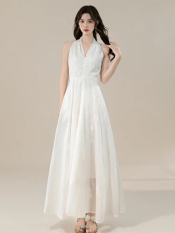 Elegant White Embroidered Long Dress Women's Summer Slimming A-Line Gown Heavy-Stitching Neck Hanging V-Neck City Commute
Elegant White Embroidered Long Dress Women's Summer Slimming A-Line Gown Heavy-Stitching Neck Hanging V-Neck City Commute