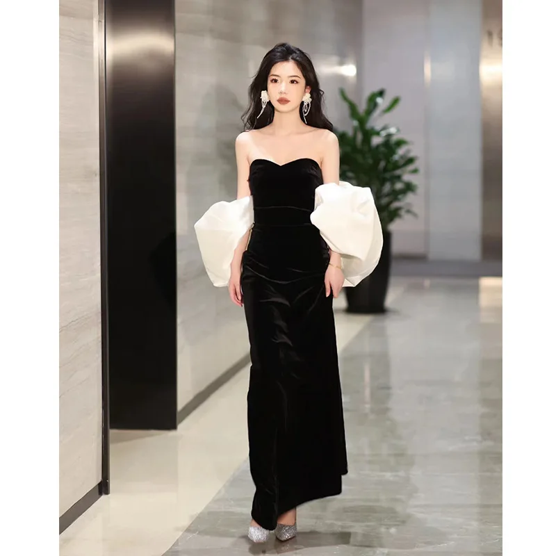Sexy Long Choengsam Slash Neck Chinese Wedding Qipao Exquisite Pleated Off Shoulder Dress Gown Black Velour Patchwork Vestido
Sexy Long Choengsam Slash Neck Chinese Wedding Qipao Exquisite Pleated Off Shoulder Dress Gown Black Velour Patchwork Vestido