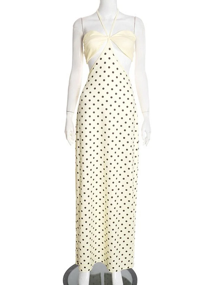 Women Polka Dot Halter Slim Long Dress Sexy Sleeveless Off Shoulder Chic Hollow-out Slim Dresses Lady Holiday Party Gowns 2026
Women Polka Dot Halter Slim Long Dress Sexy Sleeveless Off Shoulder Chic Hollow-out Slim Dresses Lady Holiday Party Gowns 2026