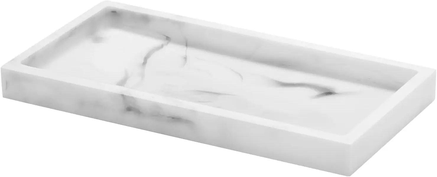 White Marble Bathroom Vanity Tray 8x4 inch Resin Sink Organizer for Soap Dispenser Towel Perfume Countertop
White Marble Bathroom Vanity Tray 8x4 inch Resin Sink Organizer for Soap Dispenser Towel Perfume Countertop