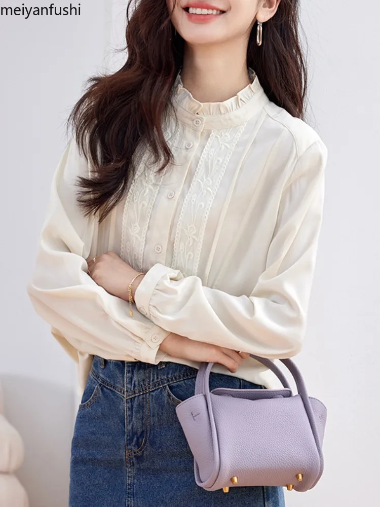 Shirts for Women Lace Patchwork Vintage Fashion Long Sleeve All-match Chic Korean Style Commuting Temperament O-neck Advanced
Shirts for Women Lace Patchwork Vintage Fashion Long Sleeve All-match Chic Korean Style Commuting Temperament O-neck Advanced