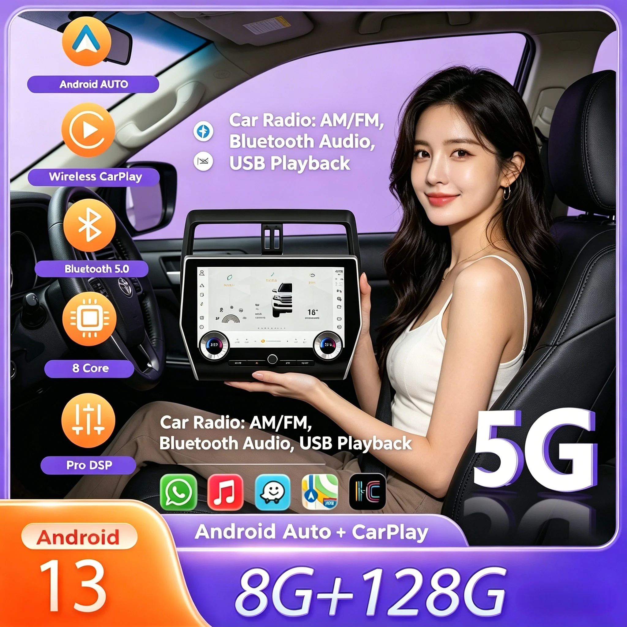 For Toyota Land Cruiser Prado 150 2010-2022 Intelligent Multimedia Video Player Stereo GPS Radio Wireless CarPlay 5G Navigation
For Toyota Land Cruiser Prado 150 2010-2022 Intelligent Multimedia Video Player Stereo GPS Radio Wireless CarPlay 5G Navigation