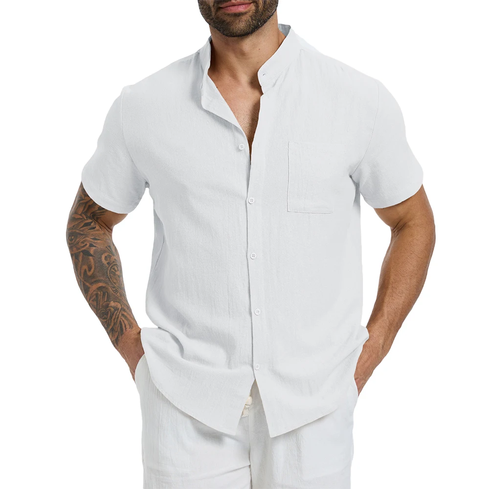 Summer Men's Short Sleeve Shirt Henley Neck Cotton Linen Solid Color Simple Style Single Breasted Tops Male Casual Shirts
Summer Men's Short Sleeve Shirt Henley Neck Cotton Linen Solid Color Simple Style Single Breasted Tops Male Casual Shirts