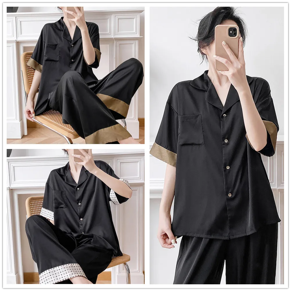 Female Pajamas Set Loungewear Sleepwear Short Sleeve Trouser Pijamas Suit Loose Casual Homewear Pyjama
Female Pajamas Set Loungewear Sleepwear Short Sleeve Trouser Pijamas Suit Loose Casual Homewear Pyjama