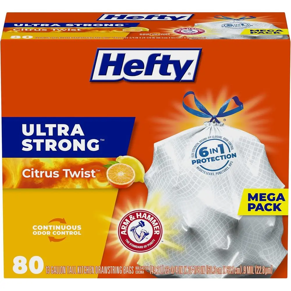 13 Gallon Tall Kitchen Trash Bags with Citrus Scent, Odor Control, 80 Count
13 Gallon Tall Kitchen Trash Bags with Citrus Scent, Odor Control, 80 Count