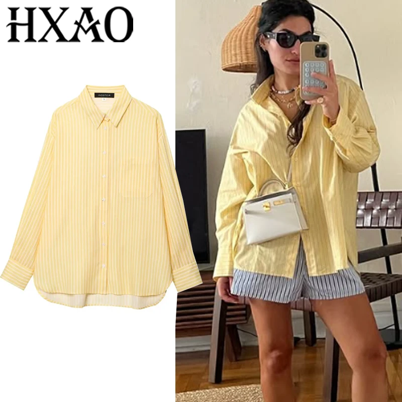 HXAO Women's Striped Shirt Long Sleeve Yellow Shirt Spring Summer Long Button Up Shirts And Blouses Casual Loose Fit Shirt
HXAO Women's Striped Shirt Long Sleeve Yellow Shirt Spring Summer Long Button Up Shirts And Blouses Casual Loose Fit Shirt