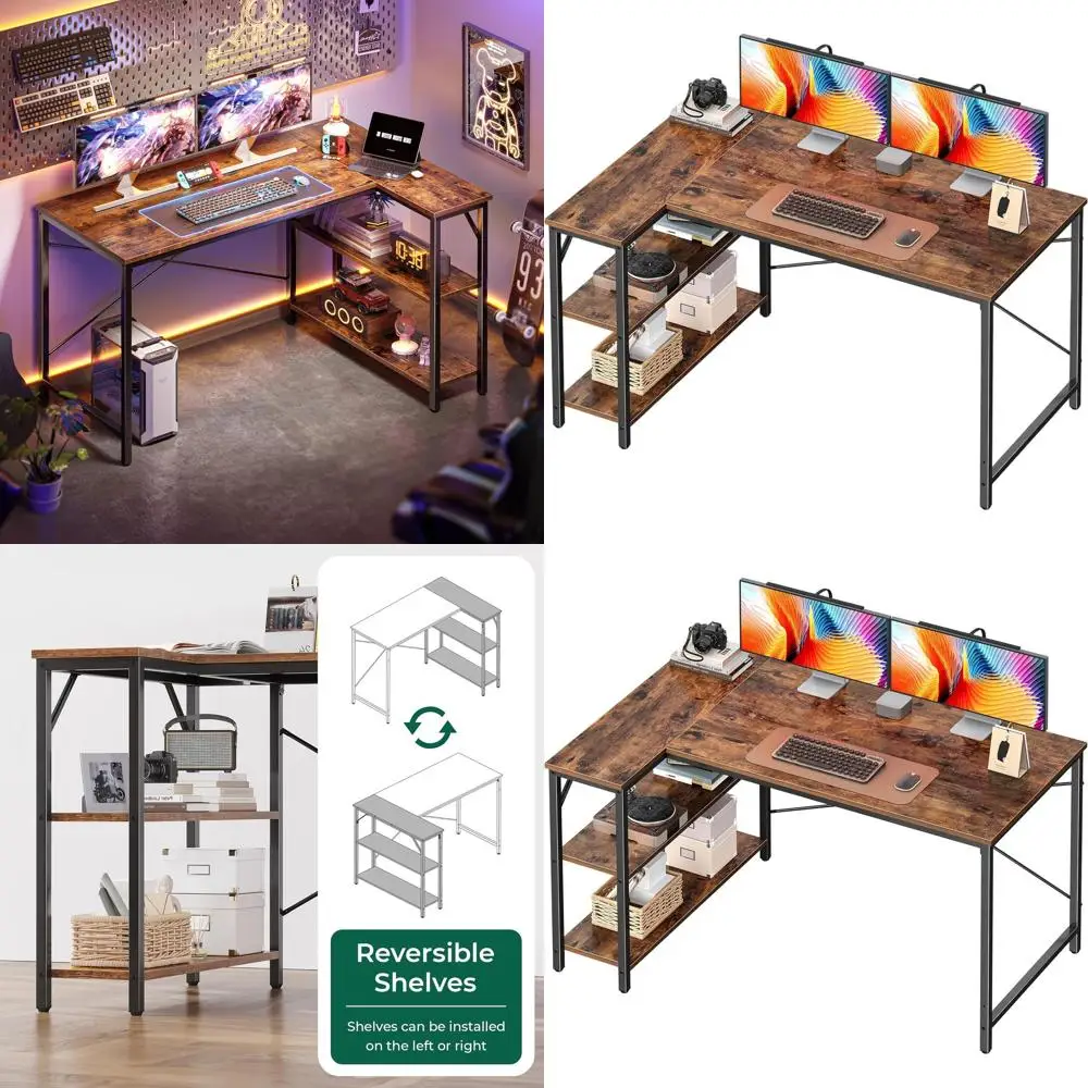47 L-Shaped Computer Desk with Reversible Shelves, Rustic Brown for Gaming, Home Office, or Study
47 L-Shaped Computer Desk with Reversible Shelves, Rustic Brown for Gaming, Home Office, or Study