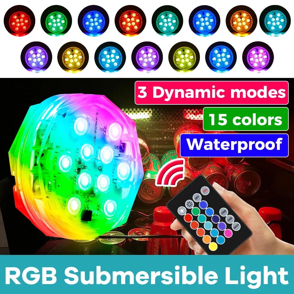RGB Submerible Lamp LED Swimming Pool Underwater Light 15 Colors Colorful Mood Lamps Fish Tank Aquarium Fountain Lighting
RGB Submerible Lamp LED Swimming Pool Underwater Light 15 Colors Colorful Mood Lamps Fish Tank Aquarium Fountain Lighting