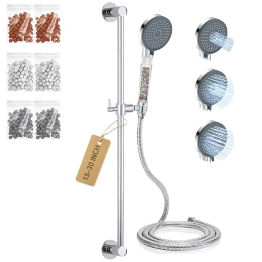 Handheld Showerhead Set with Slide Bar for Bathroom, Chrome Finish, Stainless Steel Hose Mineral Balls, 3-Mode Spray Filtered W
Handheld Showerhead Set with Slide Bar for Bathroom, Chrome Finish, Stainless Steel Hose Mineral Balls, 3-Mode Spray Filtered W