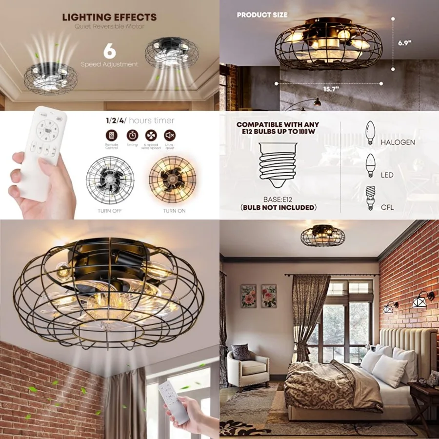 Ceilg Fan with Lights, Caged Ceiling Fan Lights Remote Control Small Industrial Ceiling Fan Light Fixture Flush Mount Farmhouse
Ceilg Fan with Lights, Caged Ceiling Fan Lights Remote Control Small Industrial Ceiling Fan Light Fixture Flush Mount Farmhouse